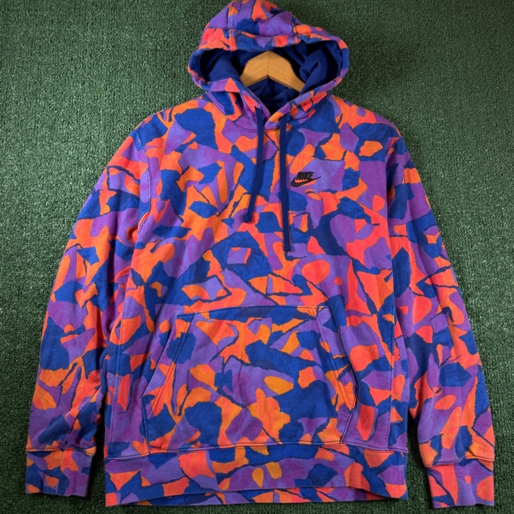 Nike Hoodie Mens Medium Purple Orange Good Abstract Camo Pullover Sweatshirt